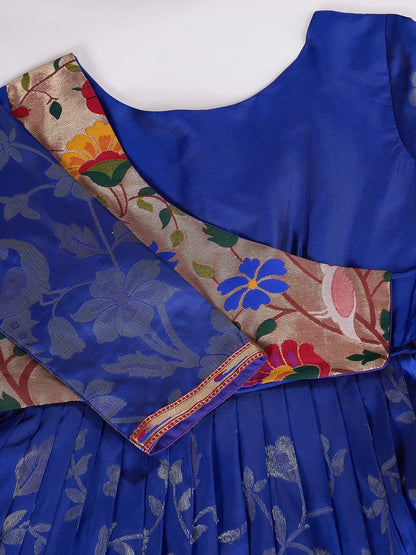 Royal Blue Paithani Gown Floral Woven Design | Festive & Wedding Wear