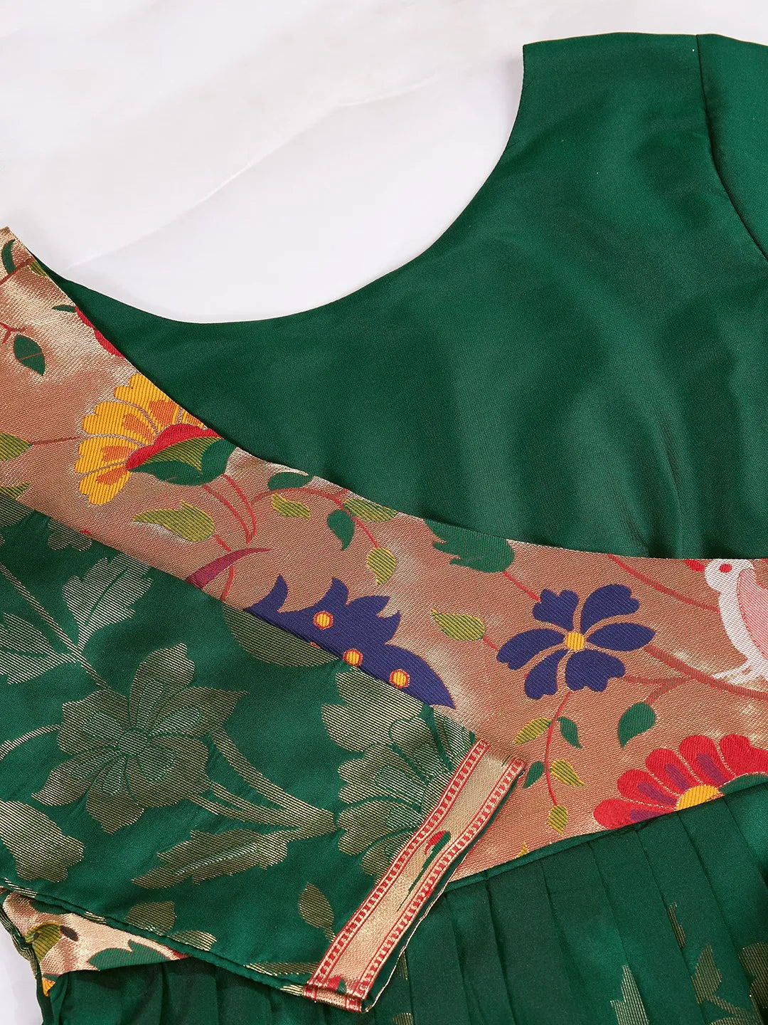 Green Paithani Gown Floral Woven Design | Festive & Wedding Wear