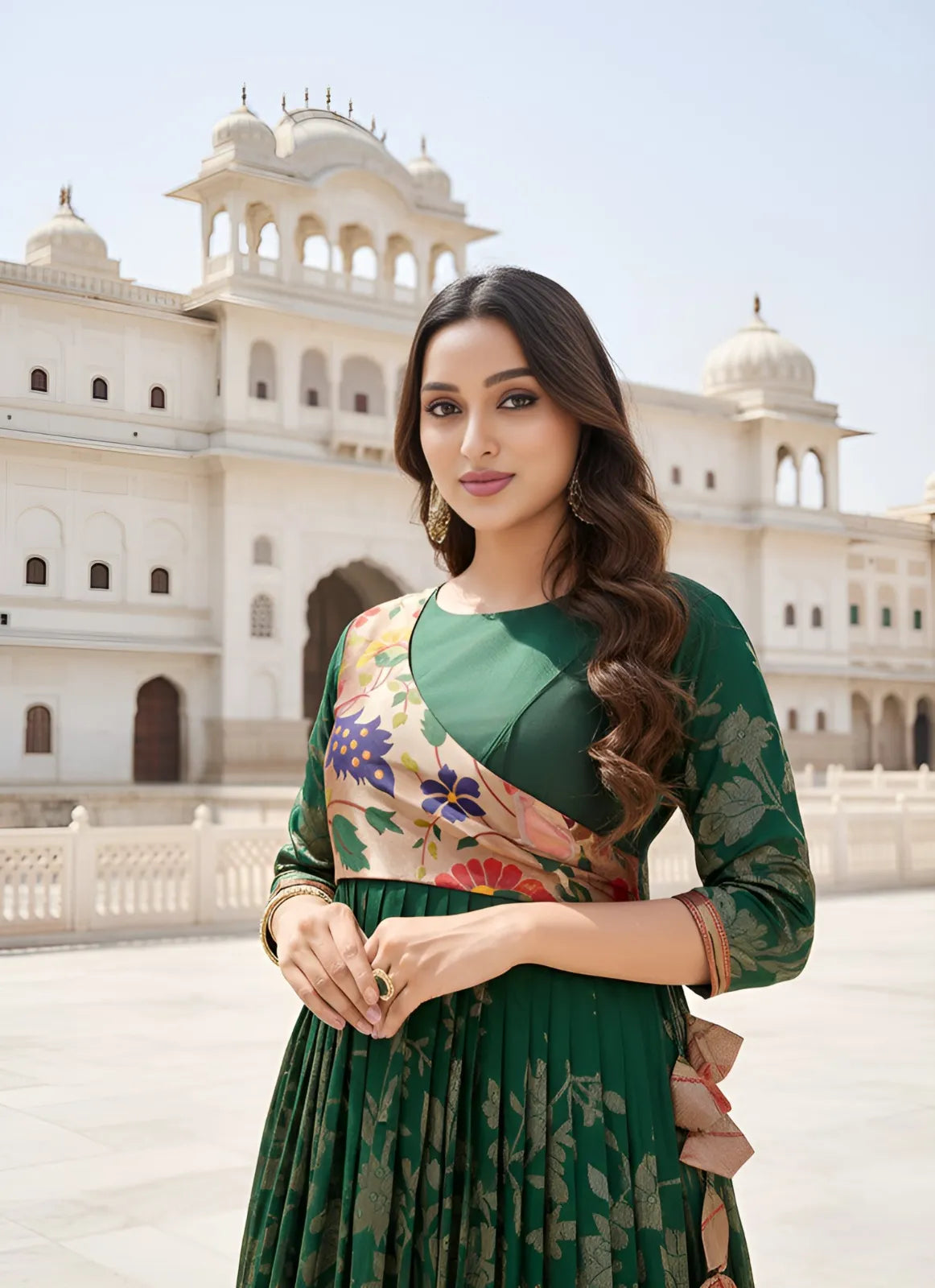 Green Paithani Gown Floral Woven Design | Festive & Wedding Wear