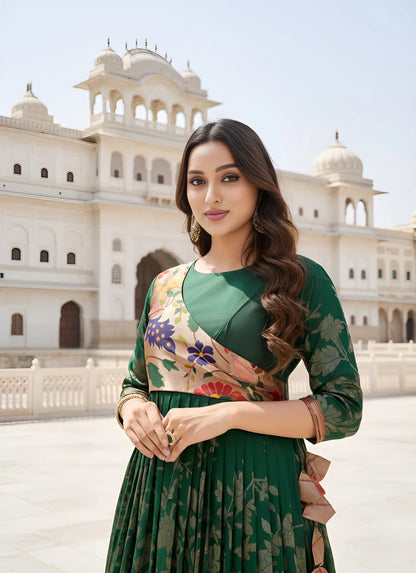 Green Paithani Gown Floral Woven Design | Festive & Wedding Wear