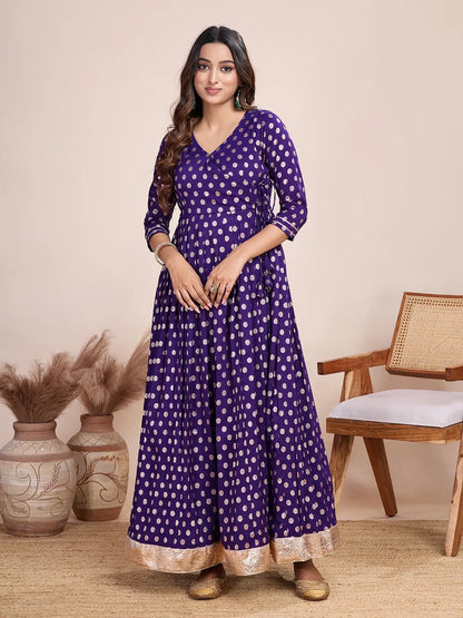 Purple Polka Zari Woven Anarkali Gown