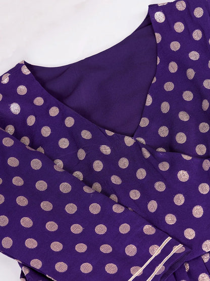 Purple Polka Zari Woven Anarkali Gown