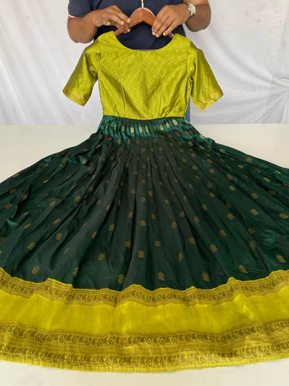 Green Zari Butti Anarkali Gown with Lime Contrast Border