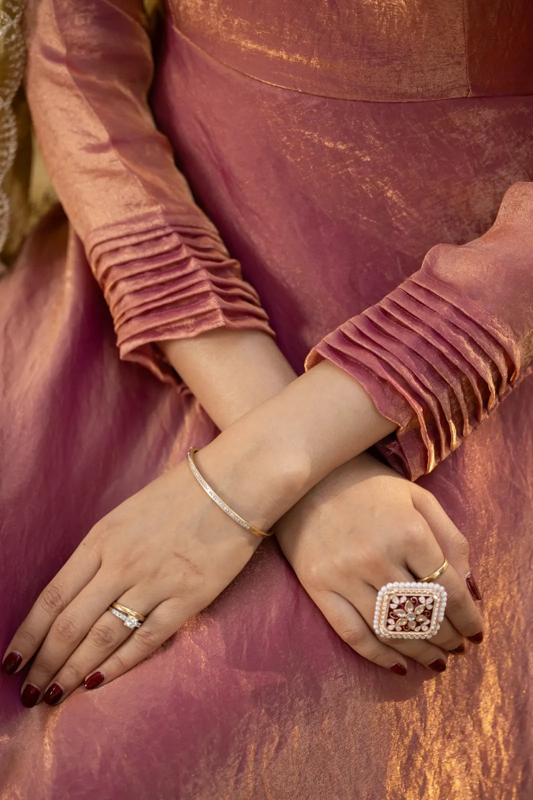 Premium Space Silk Flared Zari Embroidered Gown - Pink