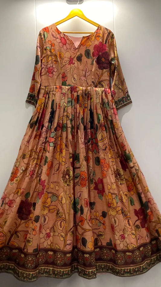 Floral Printed Kalamkari Flared Gown