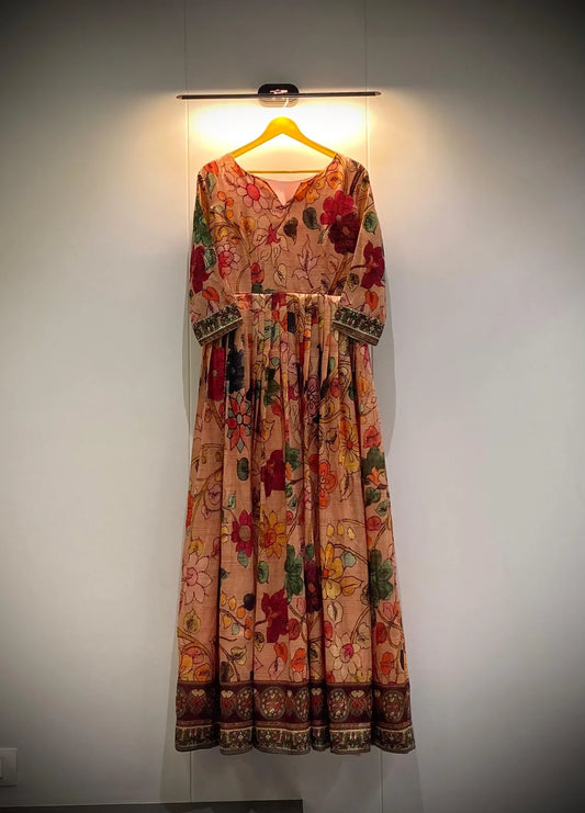 Floral Printed Kalamkari Flared Gown