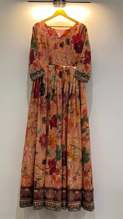 Floral Printed Kalamkari Flared Gown