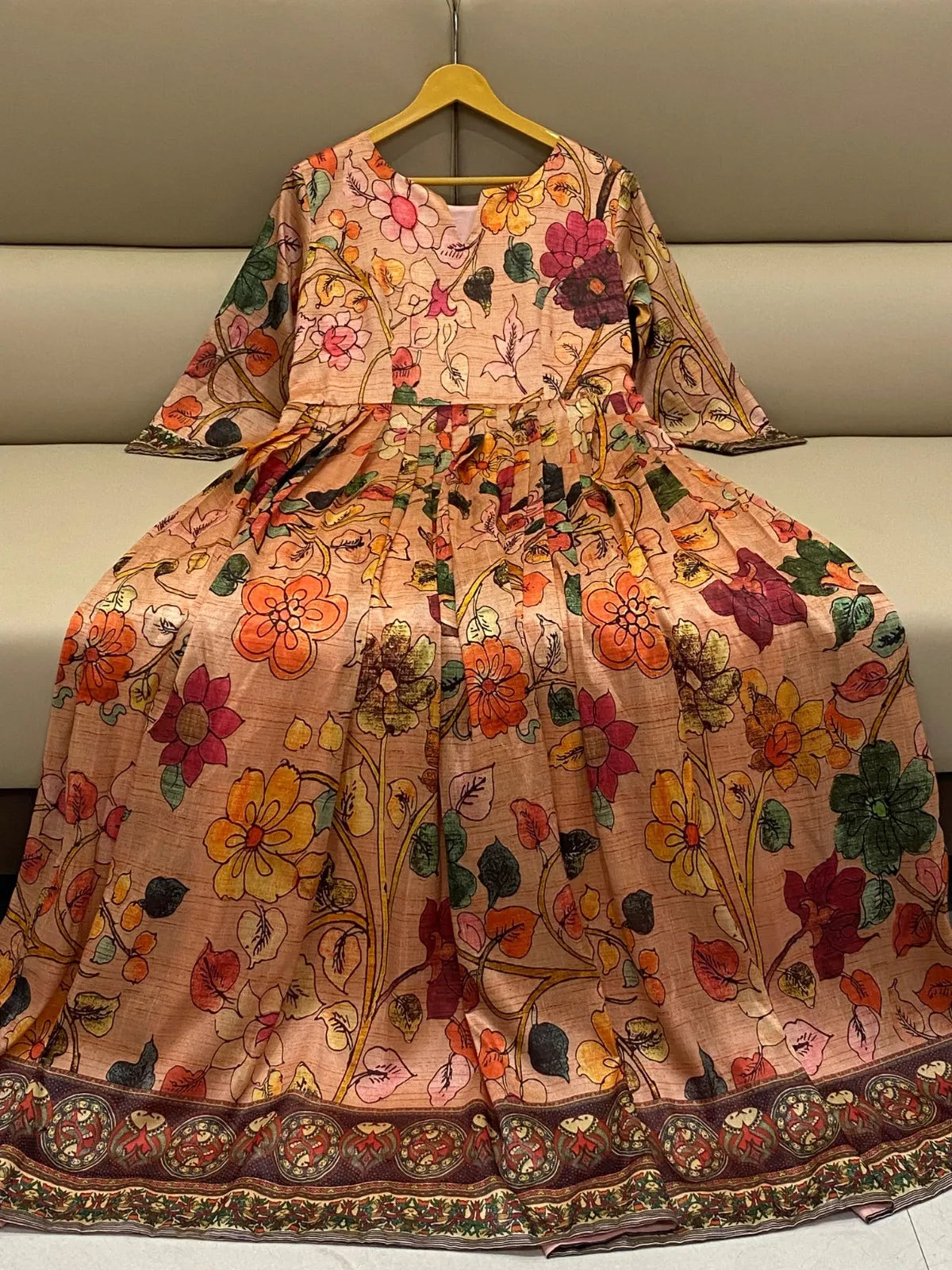 Floral Printed Kalamkari Flared Gown