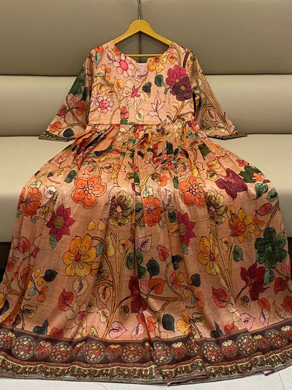 Floral Printed Kalamkari Flared Gown
