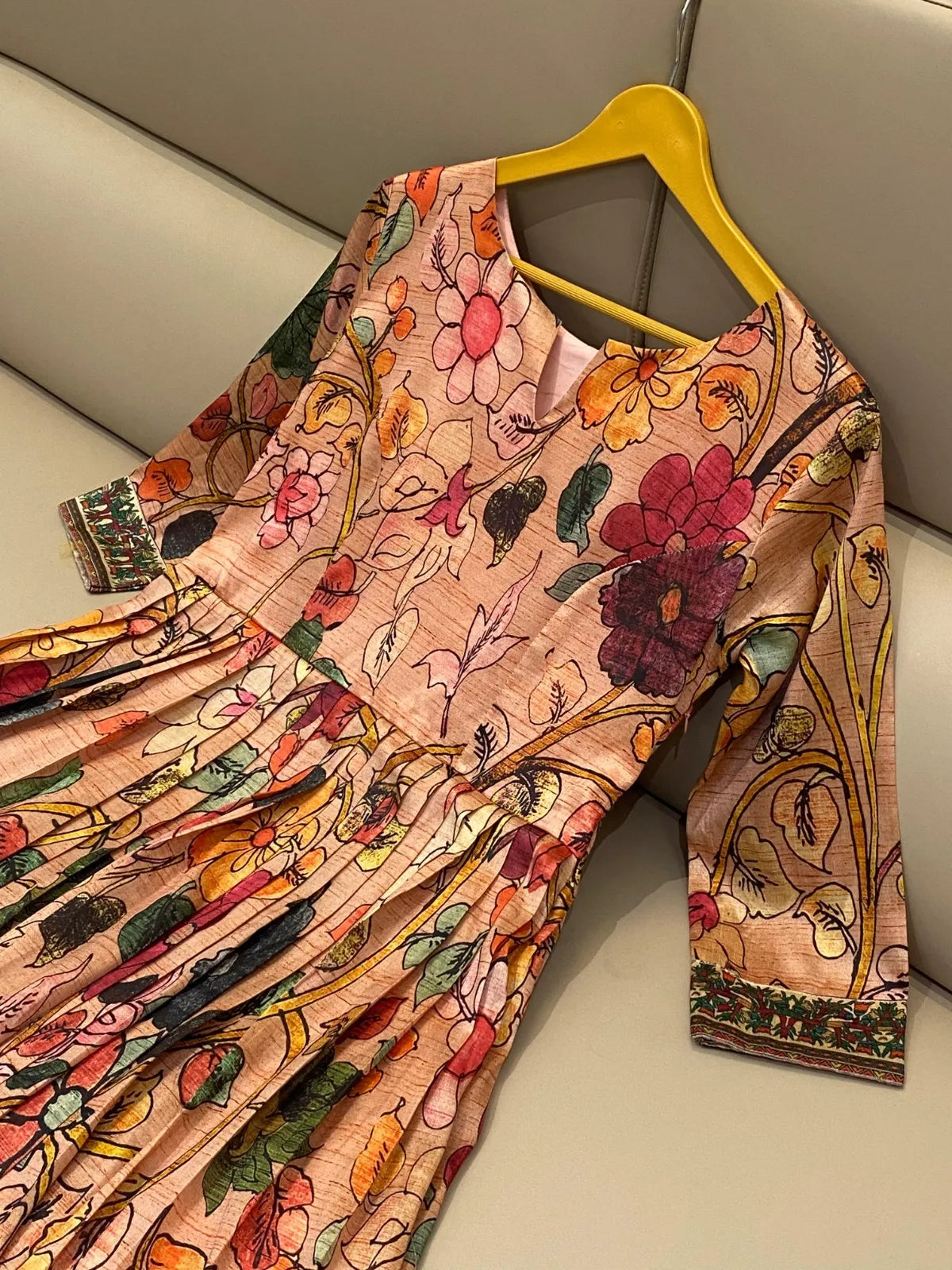 Floral Printed Kalamkari Flared Gown