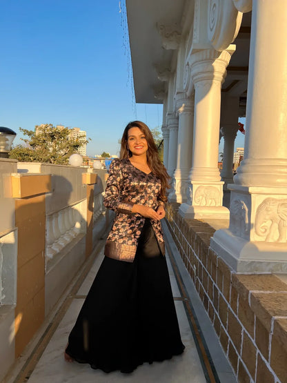 Floral Brocade Peplum Top with Flared Palazzo Set