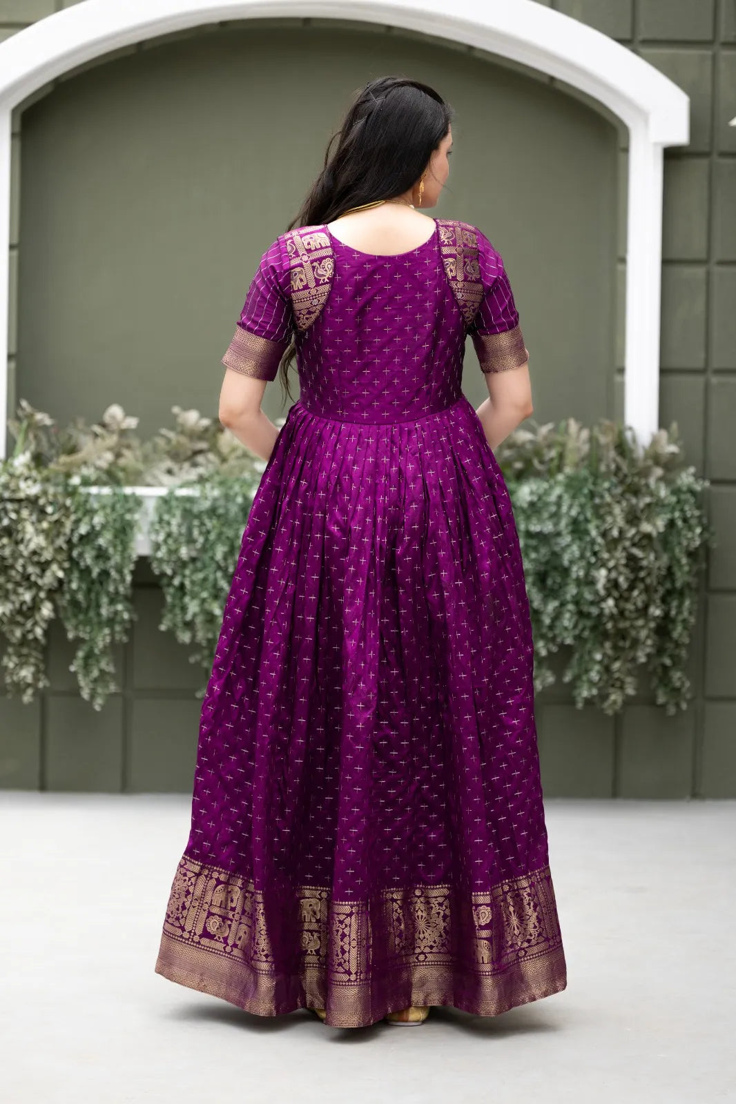 Purple Zari Buti Anarkali Gown with Woven Border