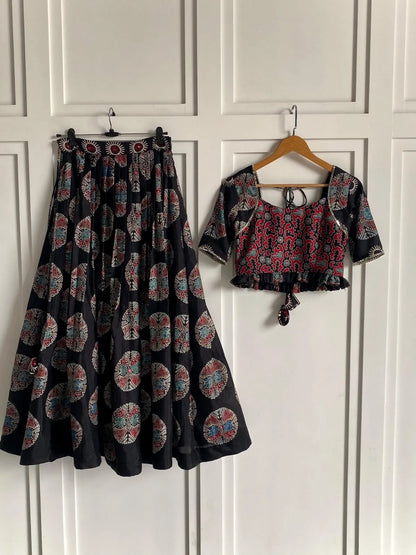 Black Ajrakh Print Lehenga Set Chaniya Choli