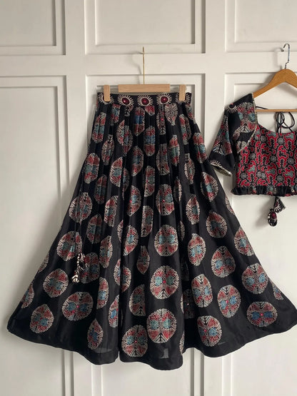 Black Ajrakh Print Lehenga Set Chaniya Choli