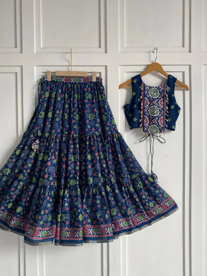 Blue Ajrakh Print Lehenga Set Chaniya Choli