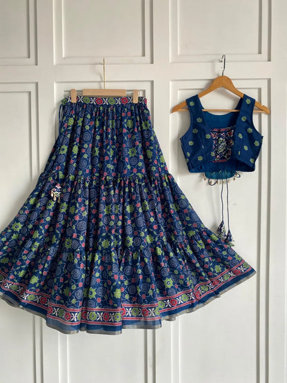 Blue Ajrakh Print Lehenga Set Chaniya Choli