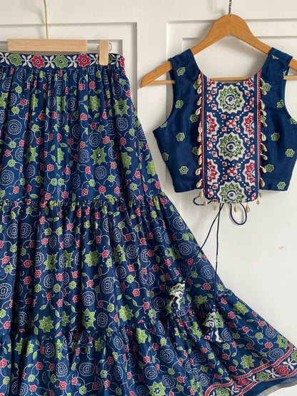 Blue Ajrakh Print Lehenga Set Chaniya Choli