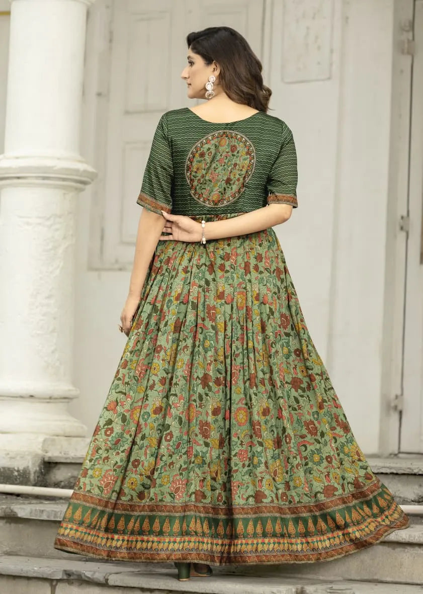 Printed Silk Blend Heritage Detailing Gown with Attached Jacket
