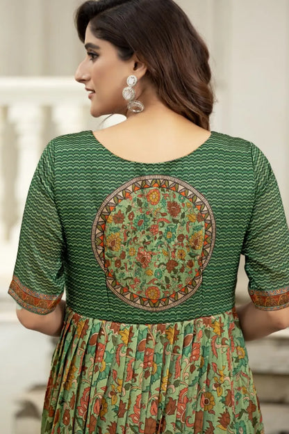 Printed Silk Blend Heritage Detailing Gown with Attached Jacket