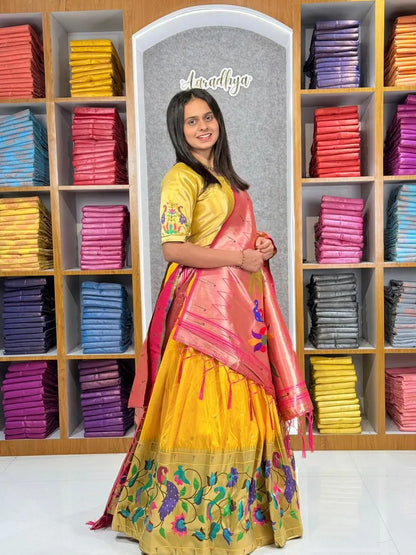 Designer Paithani Style Lehenga Choli Set - Yellow