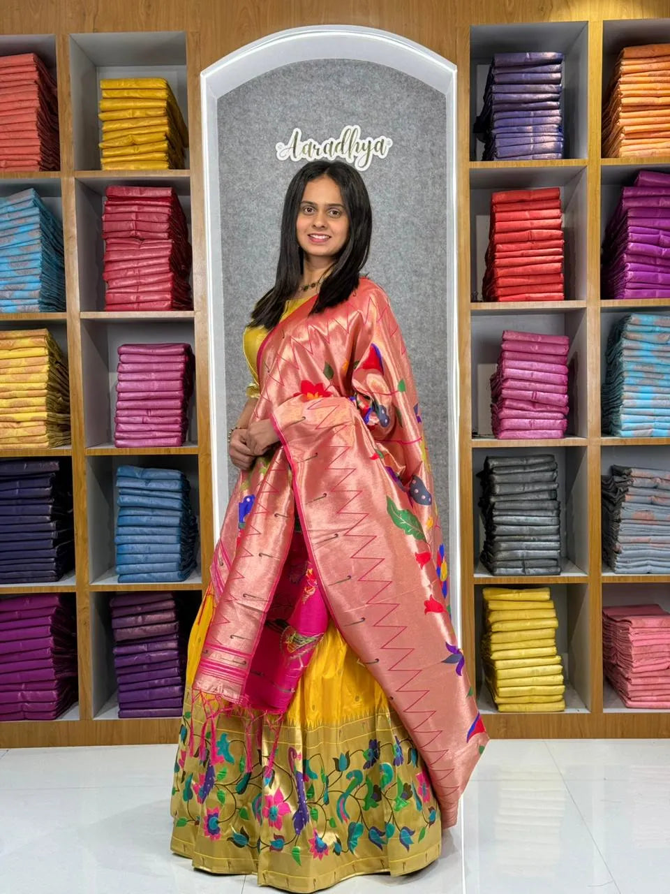 Designer Paithani Style Lehenga Choli Set - Yellow