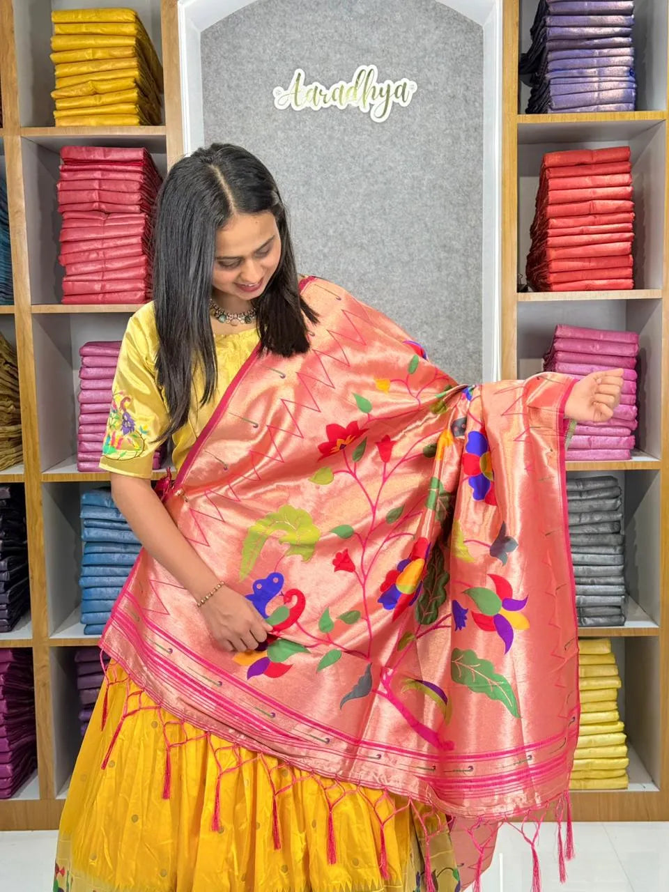 Designer Paithani Style Lehenga Choli Set - Yellow