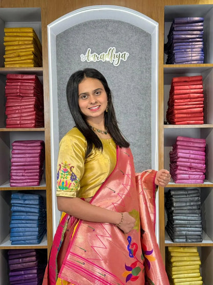 Designer Paithani Style Lehenga Choli Set - Yellow