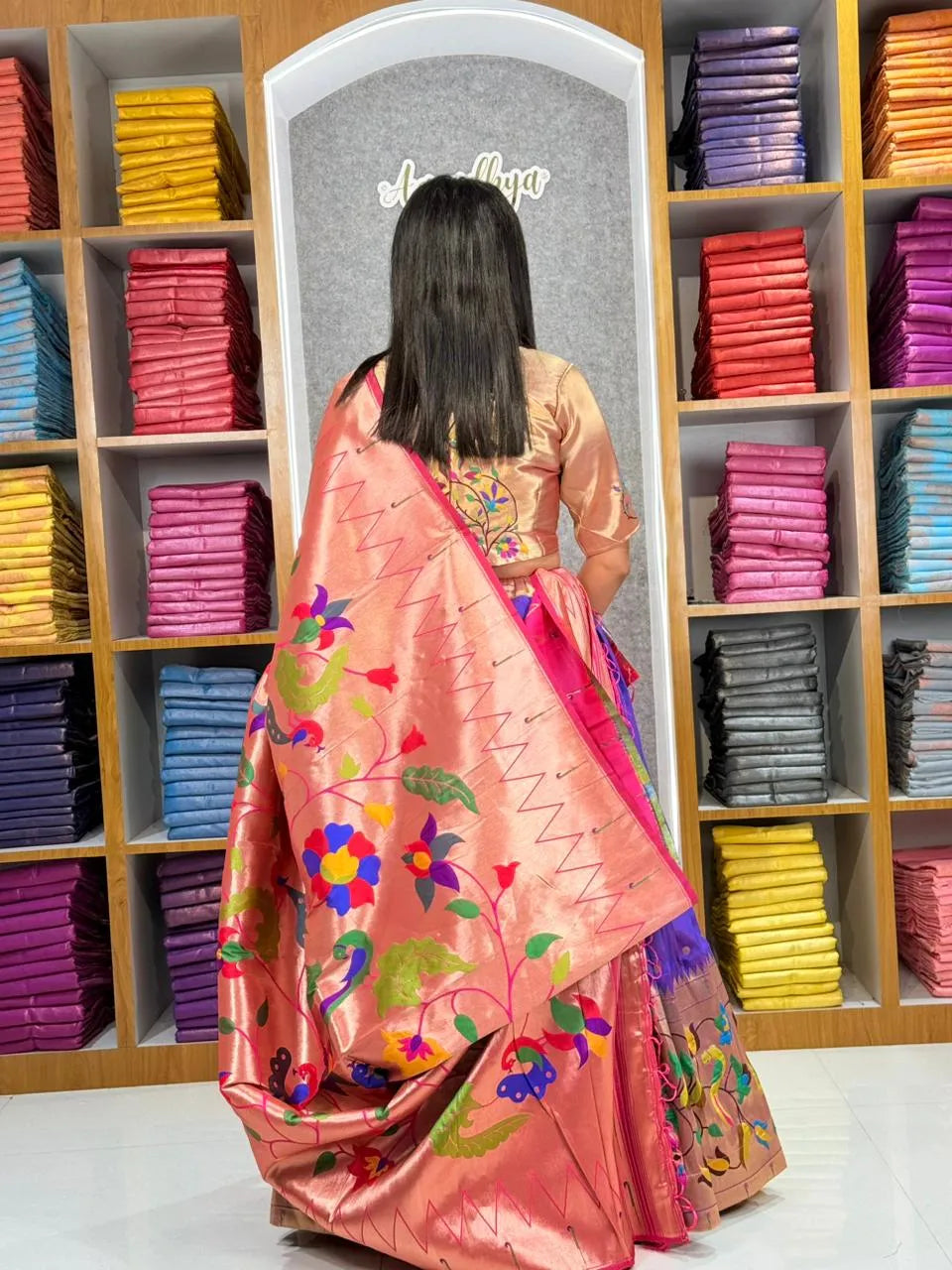 Designer Paithani Style Lehenga Choli Set - White