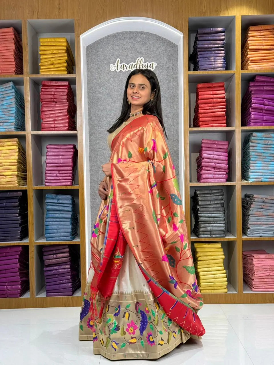 Designer Paithani Style Lehenga Choli Set - White