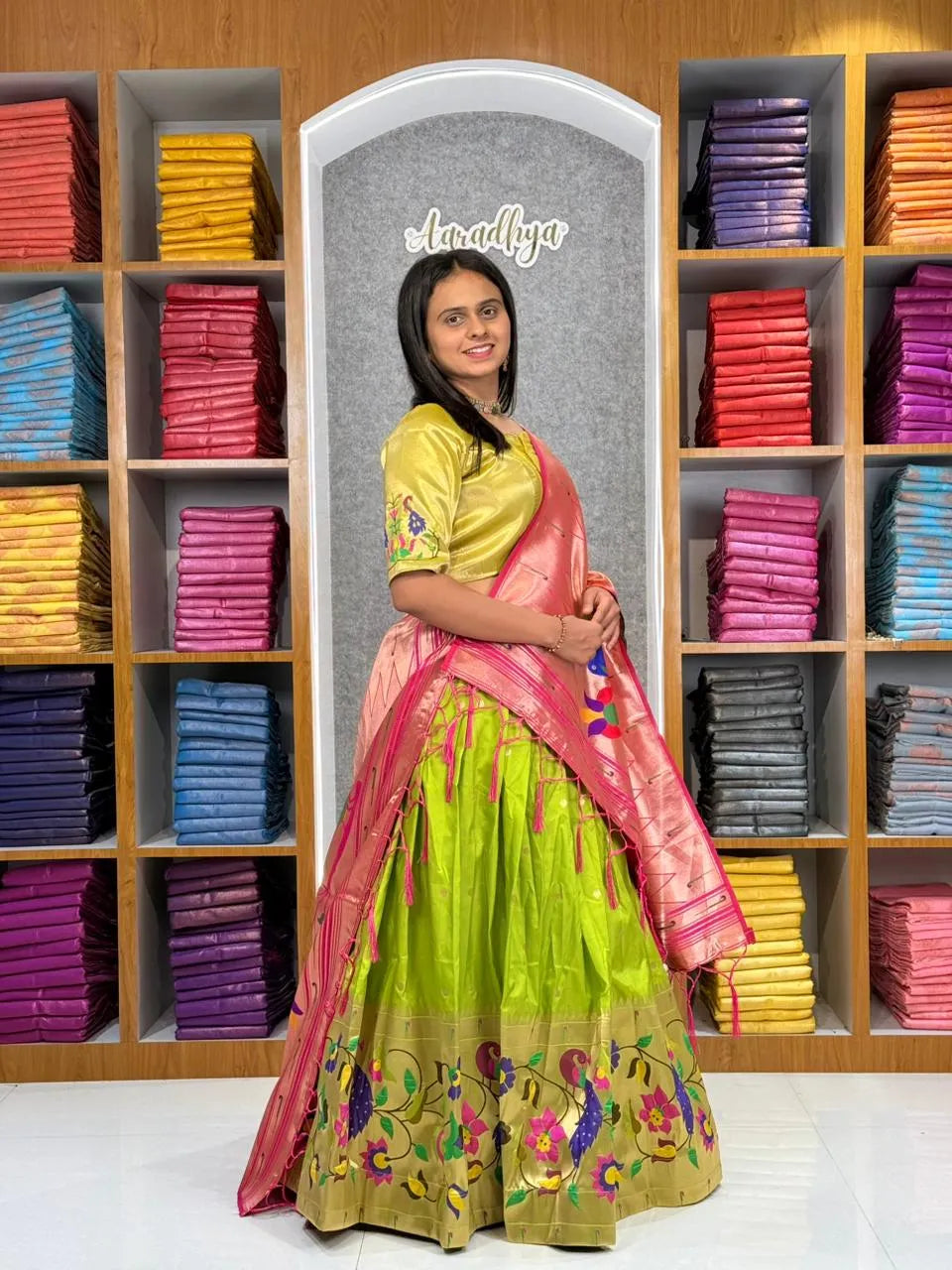 Designer Paithani Style Lehenga Choli Set - Parrot