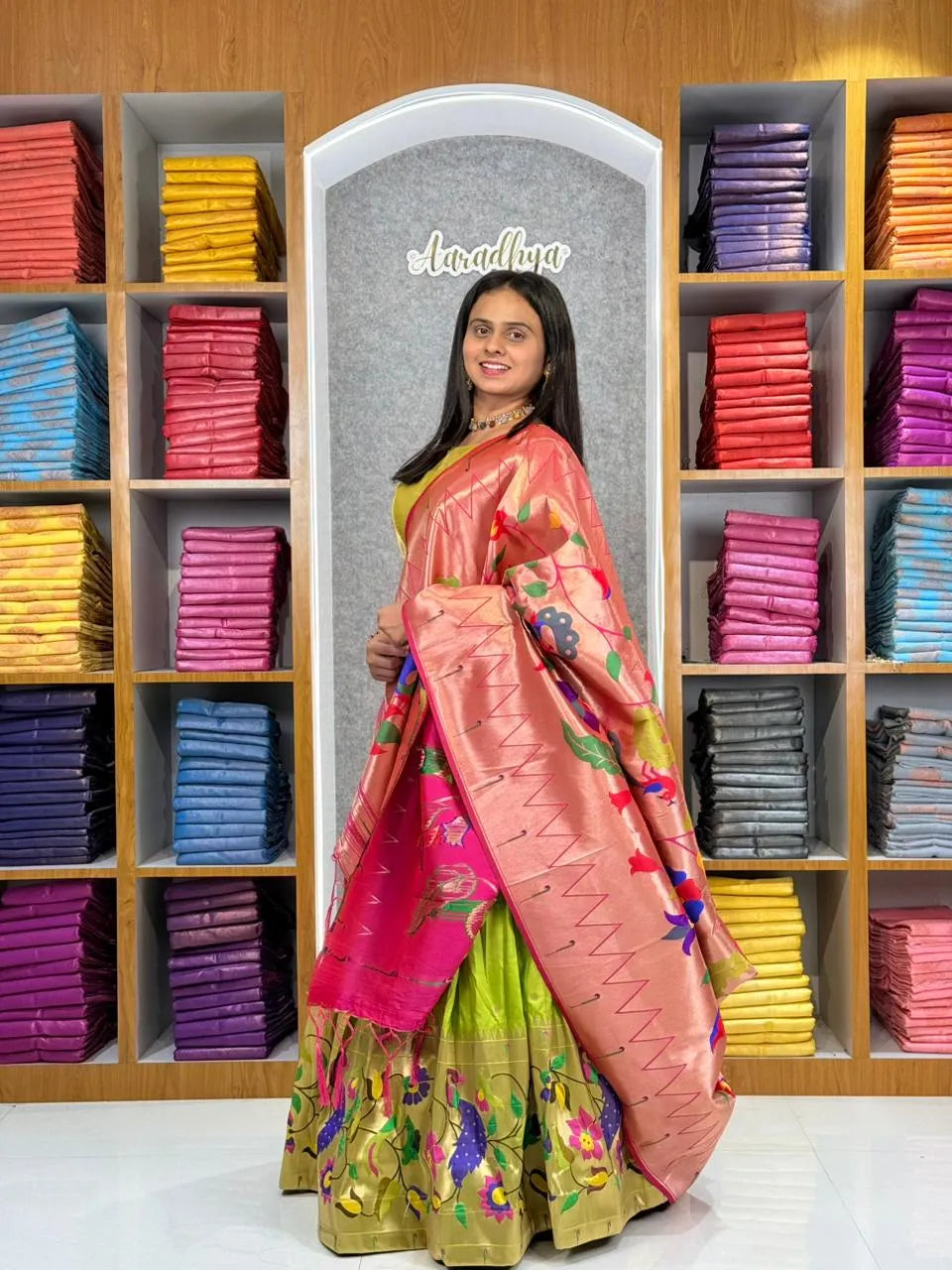 Designer Paithani Style Lehenga Choli Set - Parrot