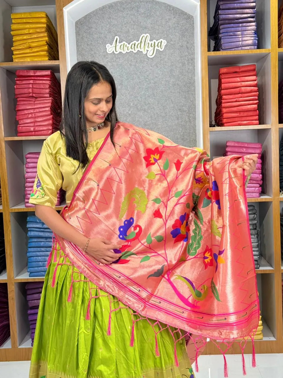 Designer Paithani Style Lehenga Choli Set - Parrot