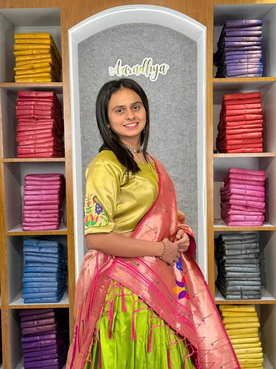 Designer Paithani Style Lehenga Choli Set - Parrot