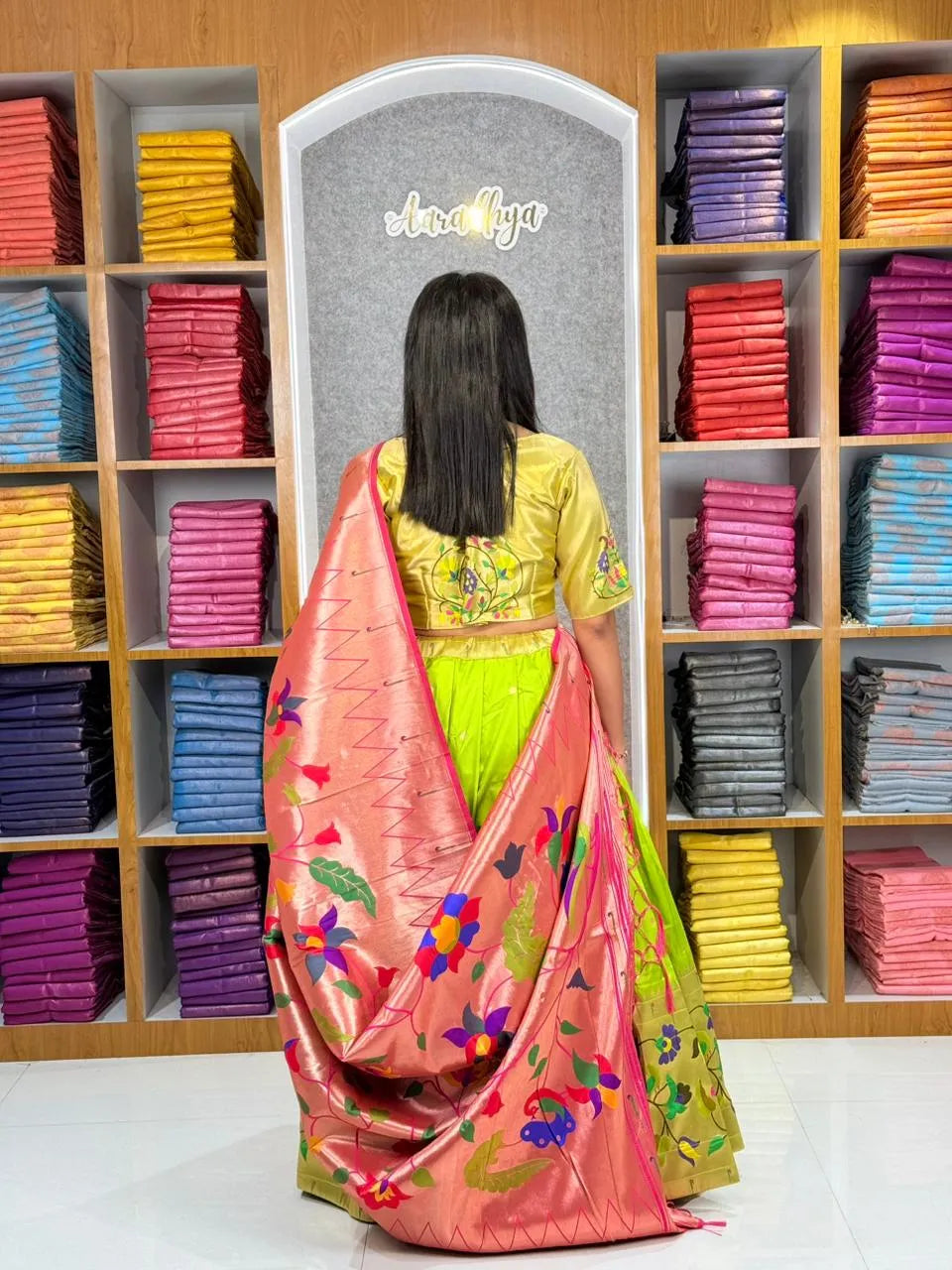 Designer Paithani Style Lehenga Choli Set - Parrot