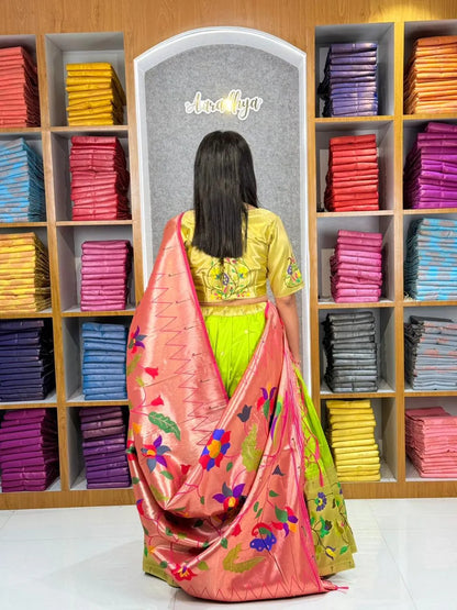 Designer Paithani Style Lehenga Choli Set - Parrot