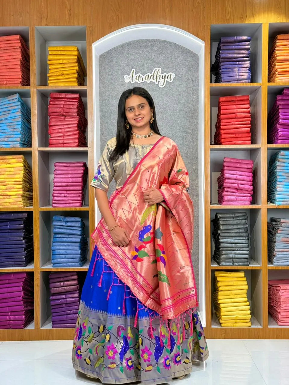 Designer Paithani Style Lehenga Choli Set - Blue