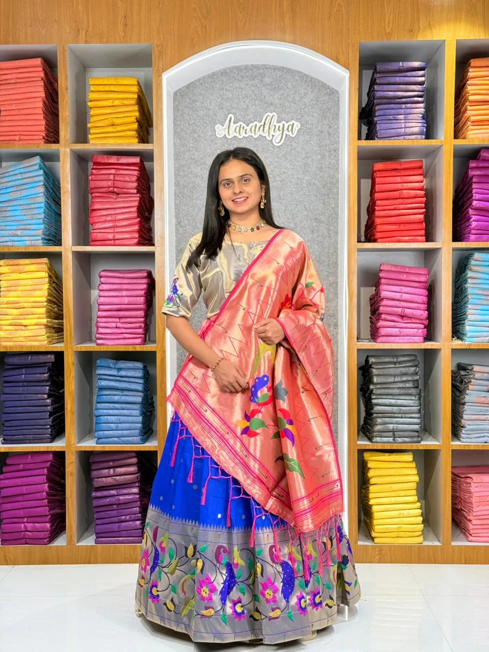 Designer Paithani Style Lehenga Choli Set - Blue