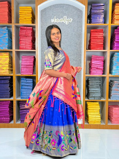 Designer Paithani Style Lehenga Choli Set - Blue