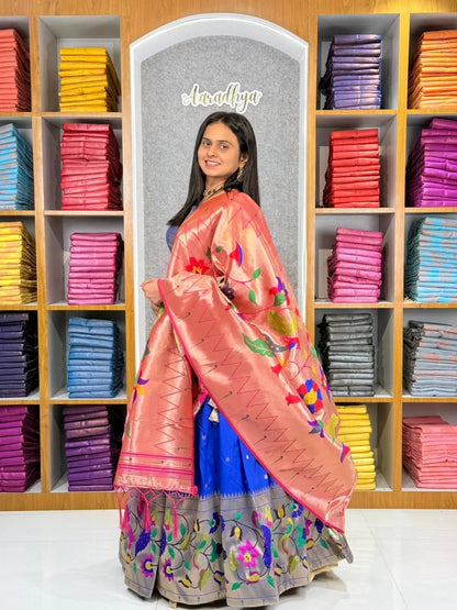 Designer Paithani Style Lehenga Choli Set - Blue