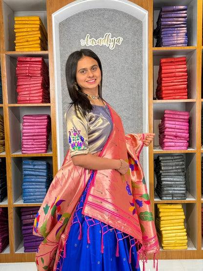 Designer Paithani Style Lehenga Choli Set - Blue