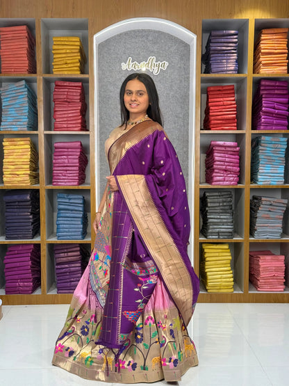 Traditional Peacock Paithani Lehenga Set - Baby-Pink