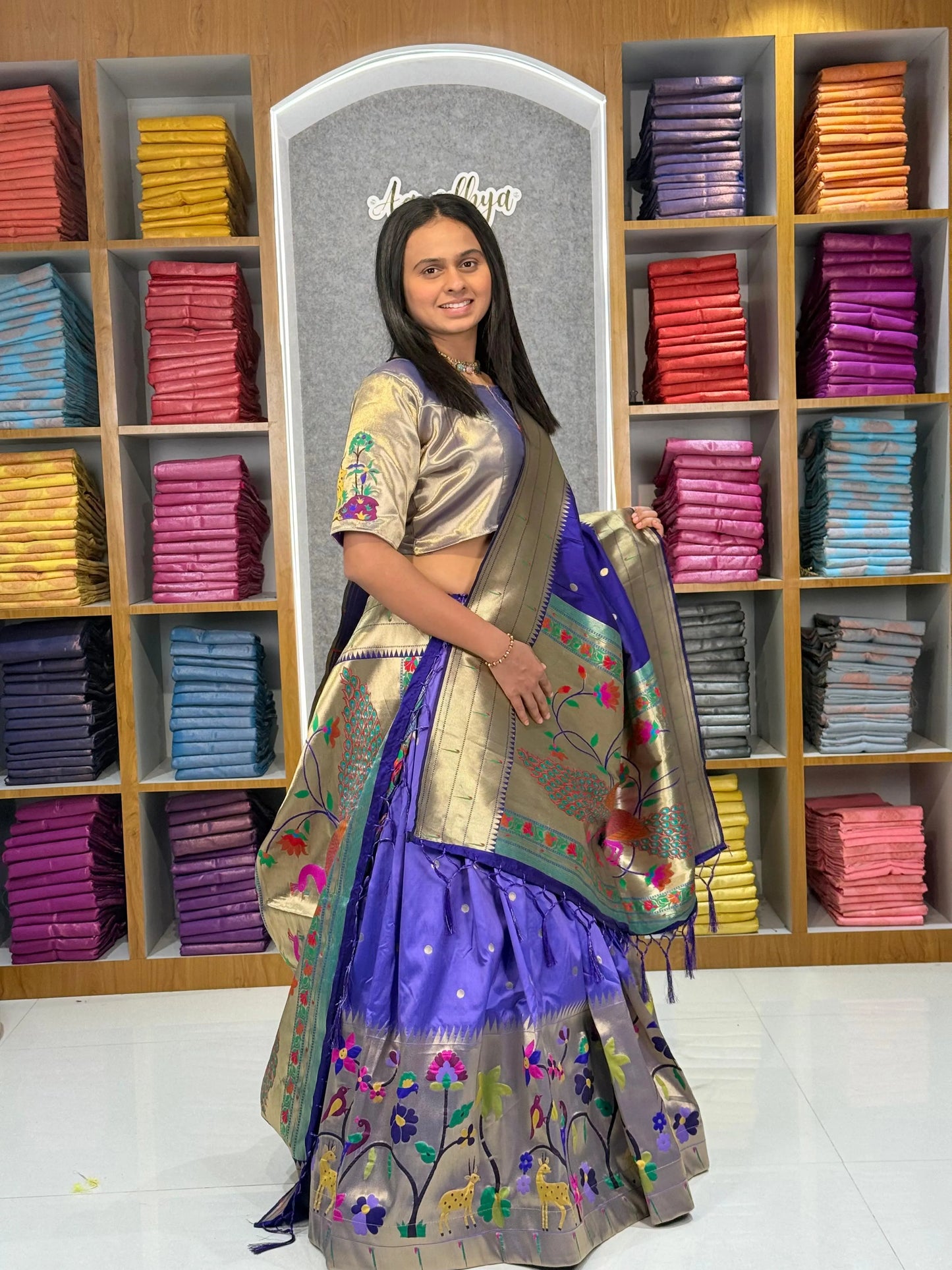 Traditional Peacock Paithani Lehenga Set - Lavender