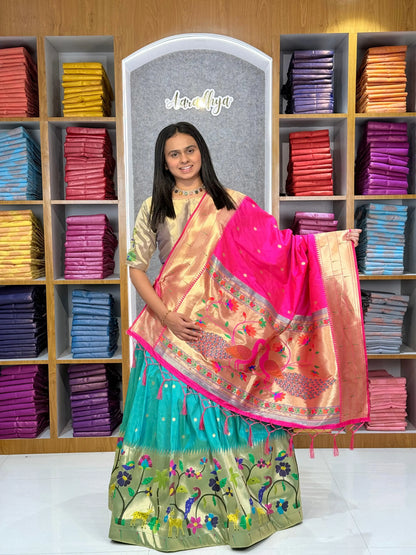 Traditional Peacock Paithani Lehenga Set - Rama