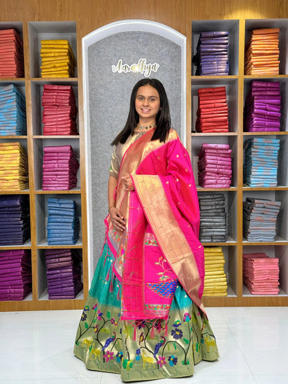Traditional Peacock Paithani Lehenga Set - Rama