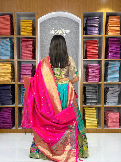 Traditional Peacock Paithani Lehenga Set - Rama