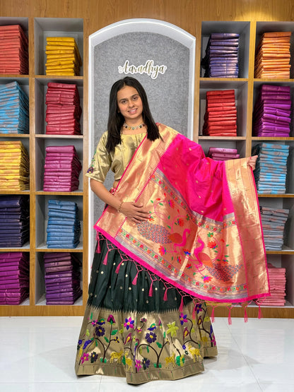 Traditional Peacock Paithani Lehenga Set - Black