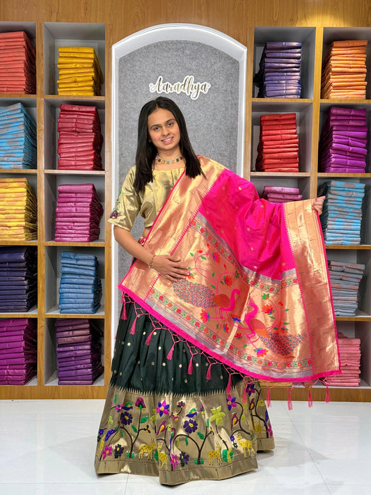 Traditional Peacock Paithani Lehenga Set - Black