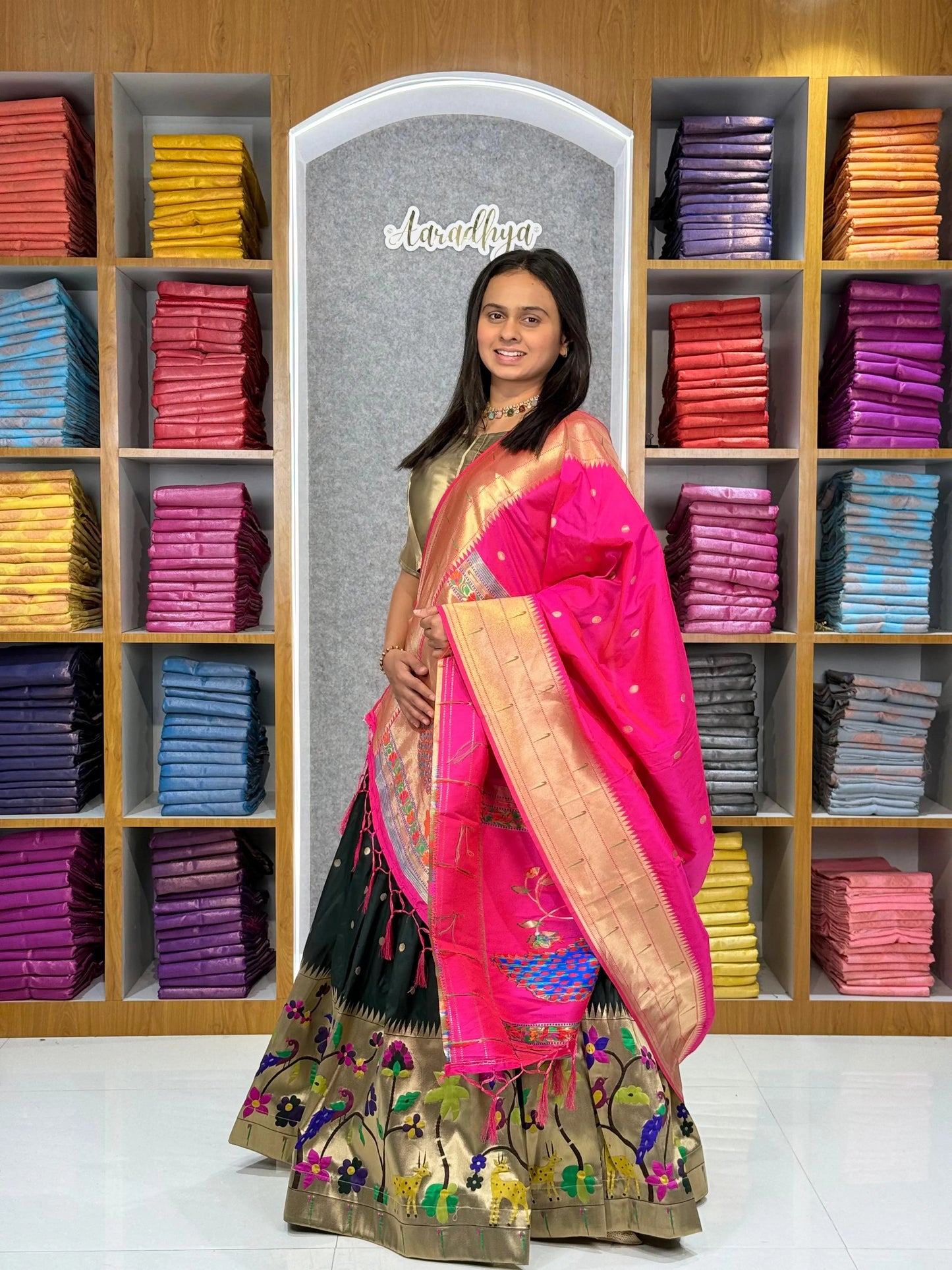 Traditional Peacock Paithani Lehenga Set - Black