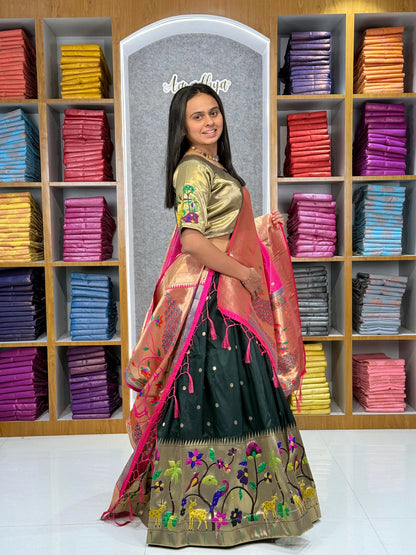 Traditional Peacock Paithani Lehenga Set - Black