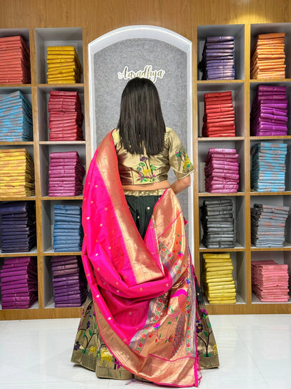 Traditional Peacock Paithani Lehenga Set - Black